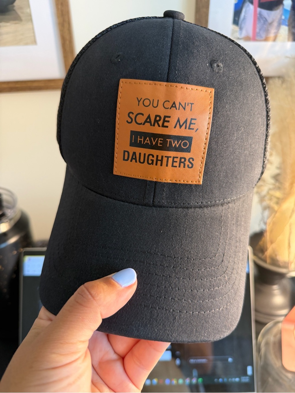 Dad Trucker Cap - You Can't Scare Me I Have Two Daughters - Black
